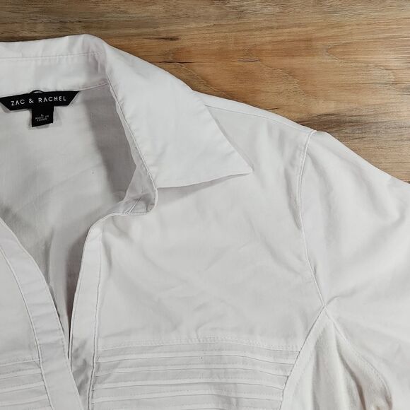 🩵Zac & Rachel White Pleated Button Front Adjustable Long Sleeve Top Large - Picture 8 of 16
